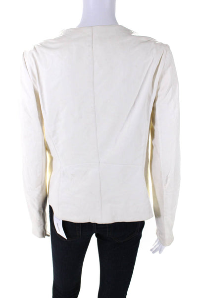 Vince Womens Leather Full Zipper Light Jacket White Size Medium