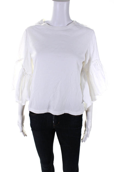 See by Chloe Womens Short Wing Seeves Tee Shirt White Cotton Size Large