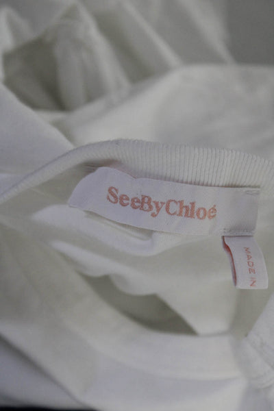 See by Chloe Womens Short Wing Seeves Tee Shirt White Cotton Size Large