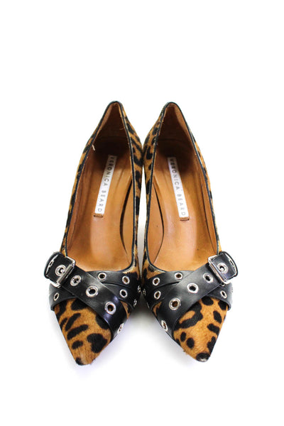 Veronica Beard Womens Animal Print Belted Pointed Toe Pumps Brown Size 38 8
