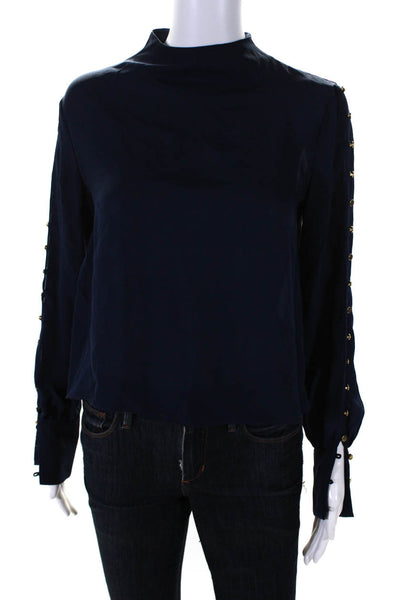 Intermix Womens Silk Studded Buttoned Long Sleeve Zipped Blouse Navy Size P