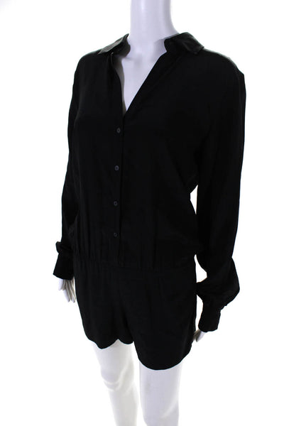 Alexis Womens Silk Collared Long Sleeve Buttoned Slip-On Romper Black Size XS