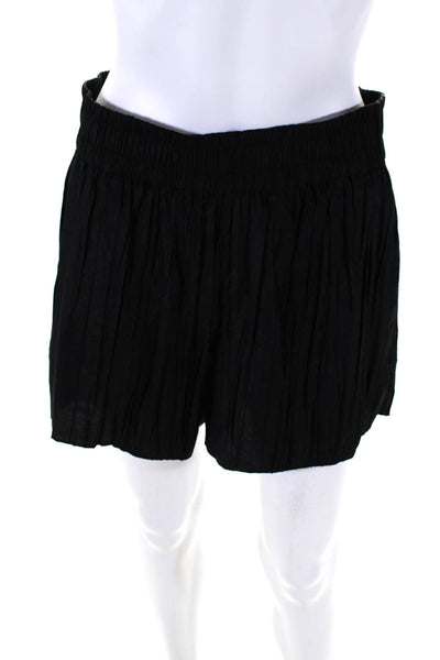 Frame Womens Elastic Waist High Rise Plisse Shorts Black Size Large