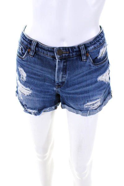 Blank NYC Womens Tomboy Low Rise Distressed Denim Shorts Blue Size 29