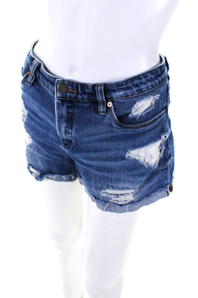 Blank NYC Womens Tomboy Low Rise Distressed Denim Shorts Blue Size 29