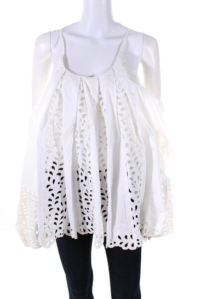 Jonathan Simkhai Womens Off Shoulder Embroidered Eyelet Top Blouse White Small