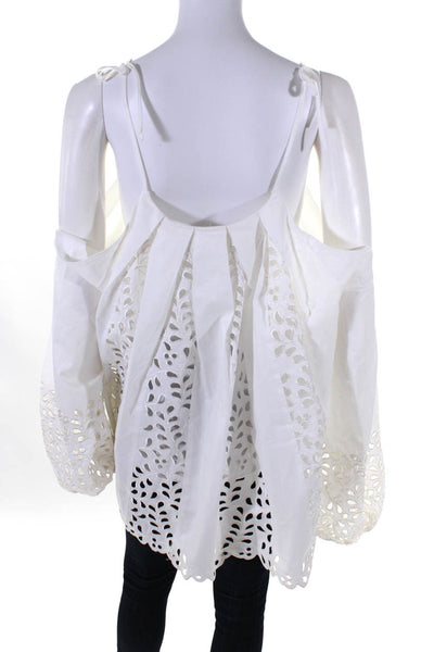 Jonathan Simkhai Womens Off Shoulder Embroidered Eyelet Top Blouse White Small