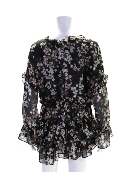 Misa Womens Floral Print Tassel Tied V-Neck Tiered Ruffled Dress Black Size XS