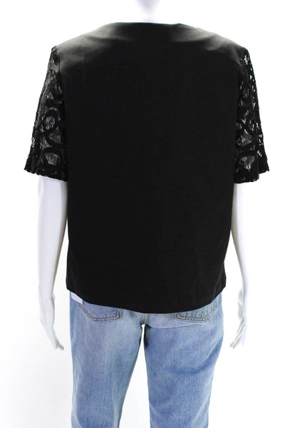 Alexis Womens Knit Short Sleeves V Neck Blouse Black Cotton Size Large