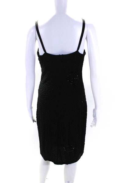 Tahari Womens Silk Beaded Draped Neck Sleeveless Zip Up Dress Black Size 10