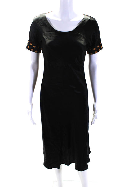 Just Cavalli Womens Silk Boat Neck Short Sleeve Midi Dress Black Size 42
