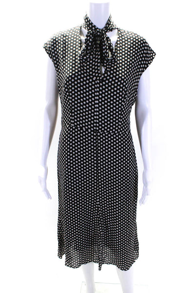 Milly Womens Silk Polka Dot V-Neck Sleeveless Zip Up Maxi Dress Black Size 10