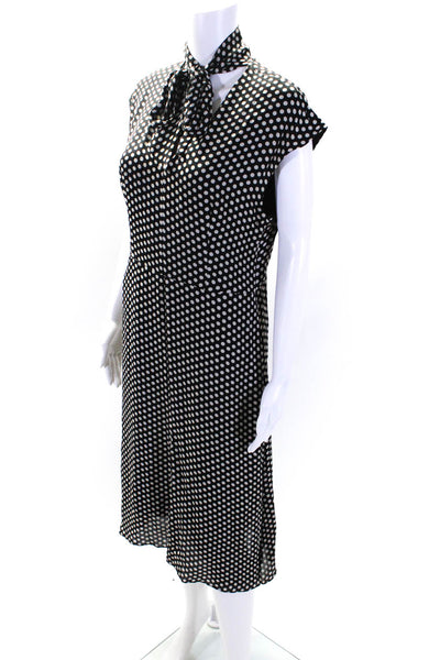 Milly Womens Silk Polka Dot V-Neck Sleeveless Zip Up Maxi Dress Black Size 10