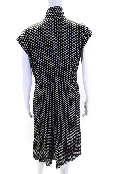 Milly Womens Silk Polka Dot V-Neck Sleeveless Zip Up Maxi Dress Black Size 10