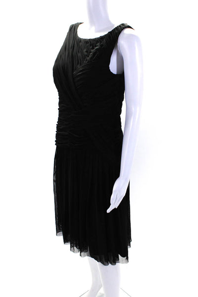 Calvin Klein Womens Pleated Round Neck Sleeveless Zip Up Dress Black Size 10