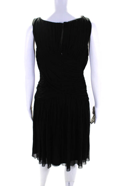 Calvin Klein Womens Pleated Round Neck Sleeveless Zip Up Dress Black Size 10