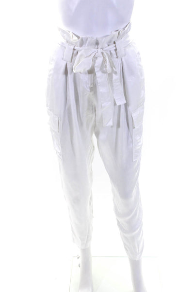 L'Agence Womens Hook & Eye Belted Slip-On Zipped Straight Pants White Size 2