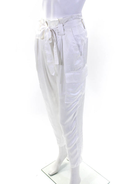 L'Agence Womens Hook & Eye Belted Slip-On Zipped Straight Pants White Size 2