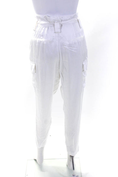 L'Agence Womens Hook & Eye Belted Slip-On Zipped Straight Pants White Size 2