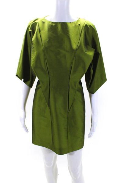 Alik Singer Womens Darted Round Neck 3/4 Sleeve Zipped Sheath Dress Green Size S