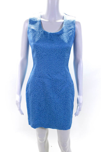 Naeem Khan Womens Textured Darted Sleeveless Zip Midi Sheath Dress Blue Size S