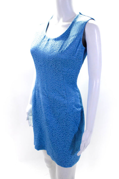Naeem Khan Womens Textured Darted Sleeveless Zip Midi Sheath Dress Blue Size S