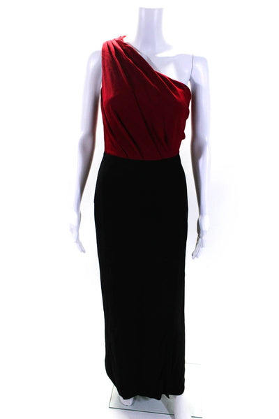 Yigal Azrouel Womens Colorblock Pleated One Shoulder Zipped Gown Red Size S