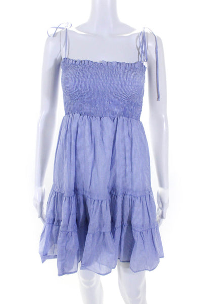 Blue Life Womens Cotton Striped Smocked Bodice A-Line Summer Dress Blue Size S