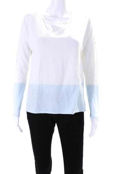 Vince Womens Crew Neck Color Block Sweater White Blue Size Extra Small