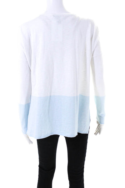 Vince Womens Crew Neck Color Block Sweater White Blue Size Extra Small