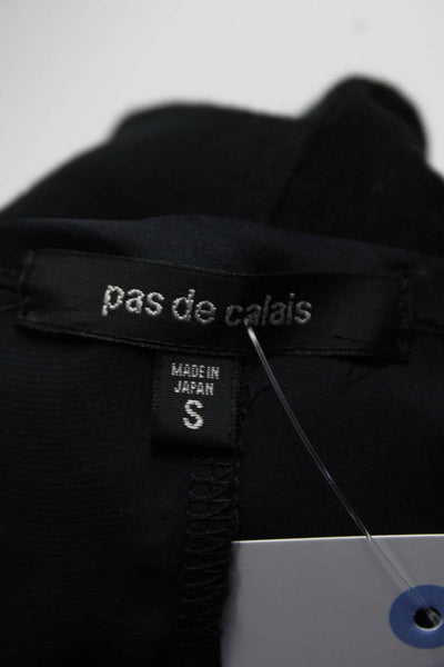 Pas De Calais Womens Satin Knit Gathered Waist Top Blouse Black Navy Size XS