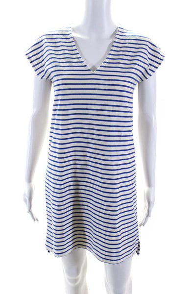 Madewell Womens Striped V Neck Dress White Blue Cotton Size Extra Small