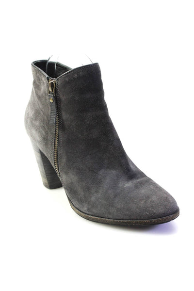 NDC Womens Double Side Zip Block Heel Ankle Booties Gray Suede Size 39