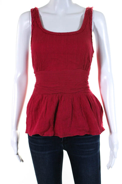 Marc Jacobs Womens Cotton Gauze Scoop Neck Zip Up Tank Top Blouse Red Size 10