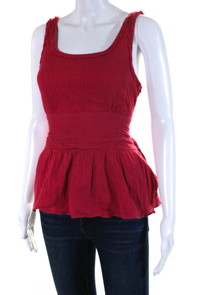 Marc Jacobs Womens Cotton Gauze Scoop Neck Zip Up Tank Top Blouse Red Size 10