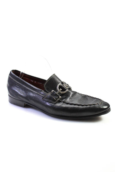 Donald J Pliner Men's Round Toe Embellish Leather Loafer Shoe Black Size 10