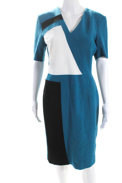 Roland Mouret Womens Crepe Color Block Short Sleeve Sheath Dress Blue Size 10