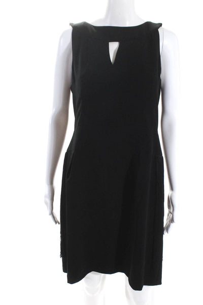 Nanette Lepore Womens Crepe Fringe Waist Sheath Cocktail Dress Black Size 12