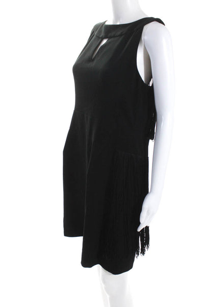 Nanette Lepore Womens Crepe Fringe Waist Sheath Cocktail Dress Black Size 12