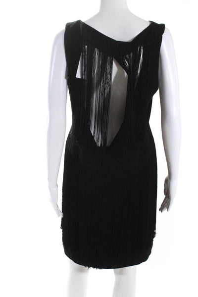 Nanette Lepore Womens Crepe Fringe Waist Sheath Cocktail Dress Black Size 12