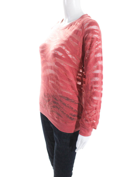 IRO Jeans Womens Cotton Sheer Knit Crew Neck Long Sleeve Top Pink Size S