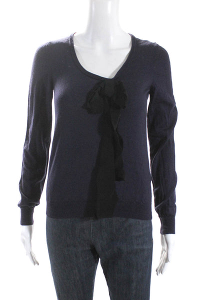 Lanvin Womens Wool Knit Bow Detail Scoop Neck Sweater Top Dark Purple Size M