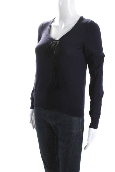 Lanvin Womens Wool Knit Bow Detail Scoop Neck Sweater Top Dark Purple Size M