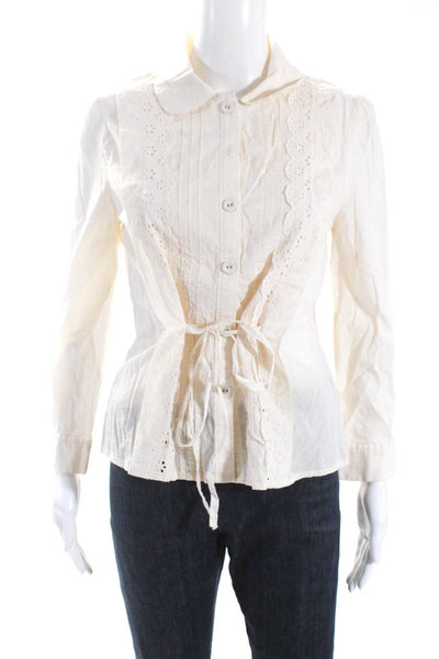 Marc By Marc Jacobs Womens Cotton Eyelet Collared Blouse Top Beige Size 10