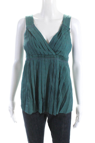 Marc By Marc Jacobs Womens Cotton Striped V-Neck Tank Top Blouse Green Size M