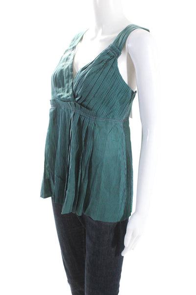 Marc By Marc Jacobs Womens Cotton Striped V-Neck Tank Top Blouse Green Size M