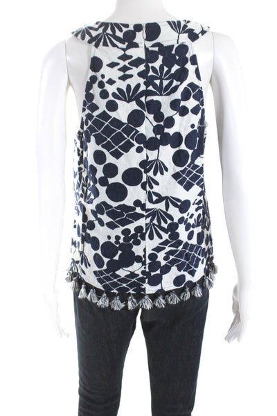 Trina Turk Womens Cotton Floral Printed V-Neck Sleeveless Blouse Top Blue Size M