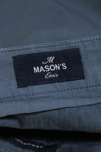 Masons Womens Cotton Mid-Rise Pleated Front Straight Leg Trousers Blue Size 46