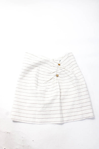 Zara Womens Crepe Striped Mini Skirt Straight Jeans White Beige Size S 2 Lot 2
