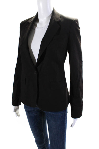 Theory Womens Notched Collar Twill One Button Blazer Jacket Dark Brown Size 2